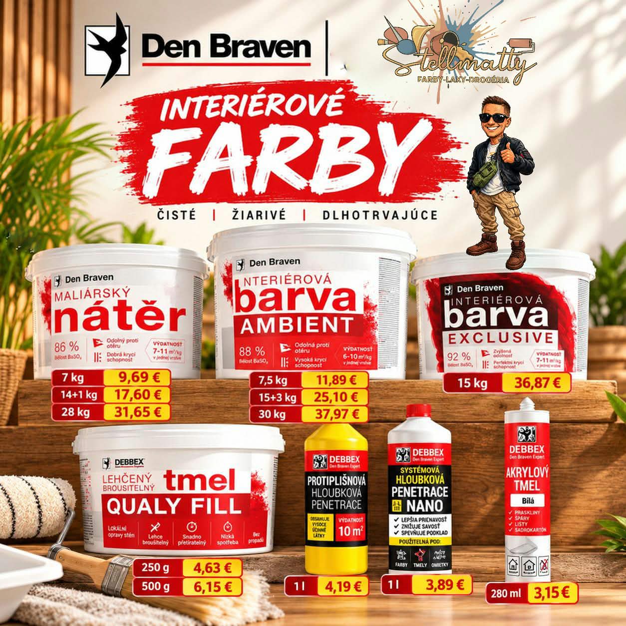 Interiérové farby Den Braven a DEBBEX v predajni Stellmatty